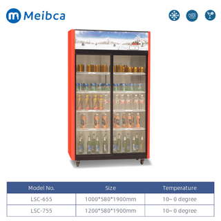 Supermarket Double Glass Door Upright Showcase For Drinks