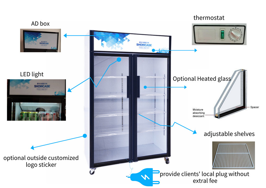 Commercial Glass Door Display Showcase Cooler For Sale