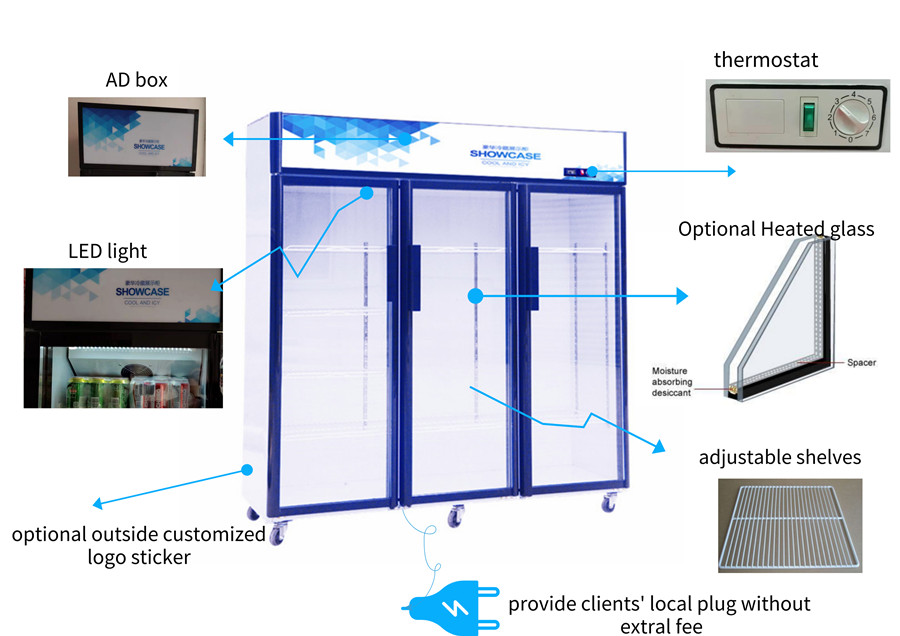 Commercial Big Capacity Glass Display Upright Cooler
