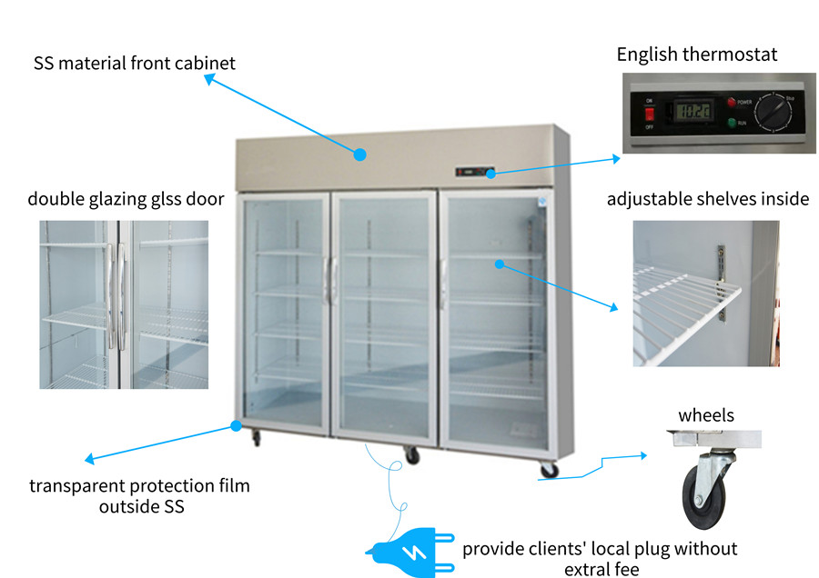 Commercial Glass Front Door Refrigerator For Kitchen Or Restaurant 
