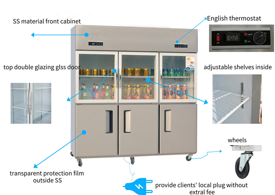 6 Doors Vertical Upright Commercial Freezer With Big Capacity R134 Refrigerant